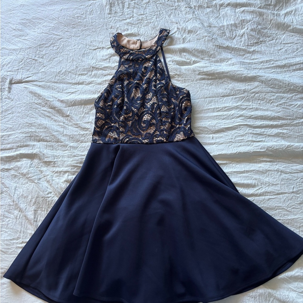 B Darlin Tan A-Line Halter Dress for Weddings